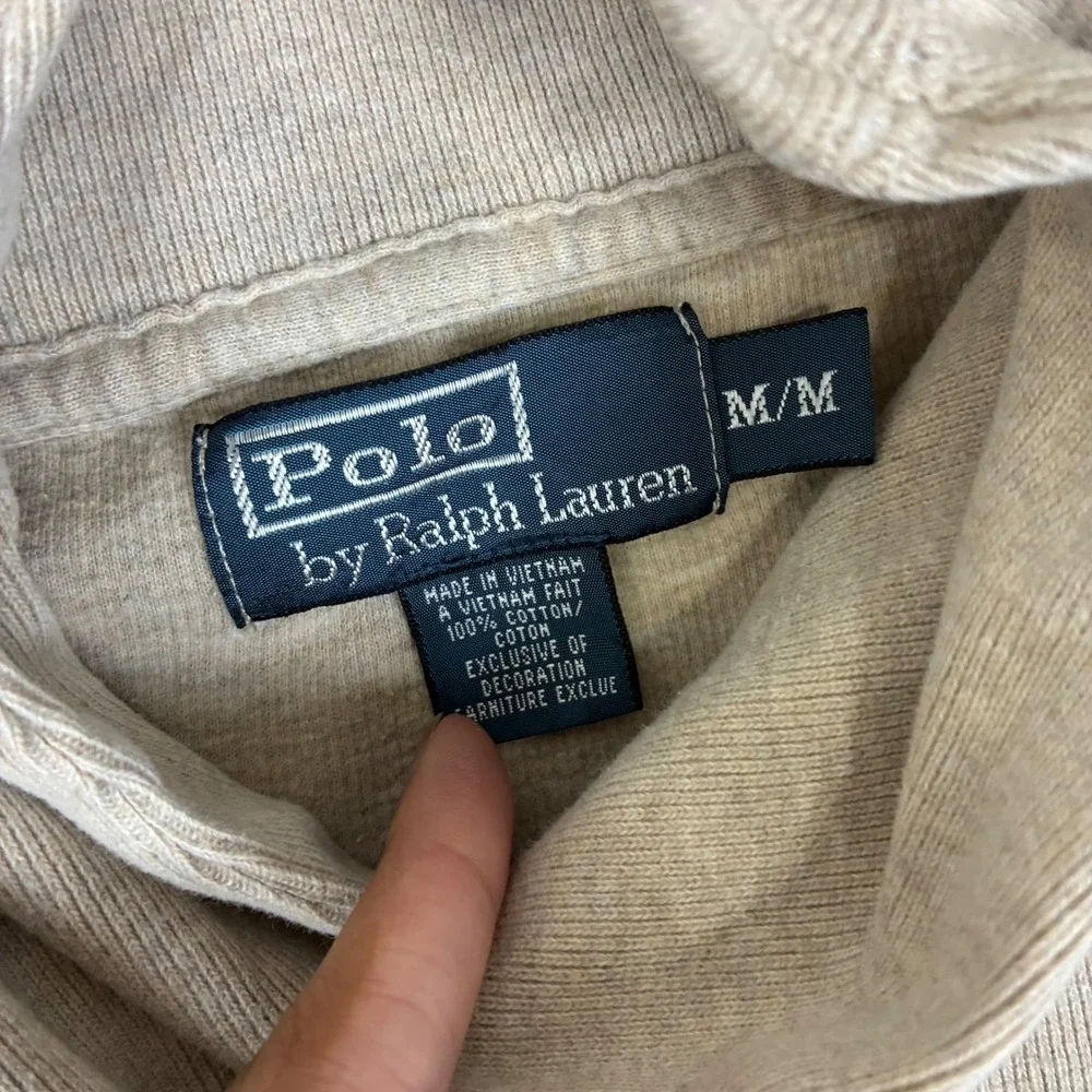 Polo Ralph Lauren Beige Tan Shawl Collar Sweater Men's Size Medium Green Pony